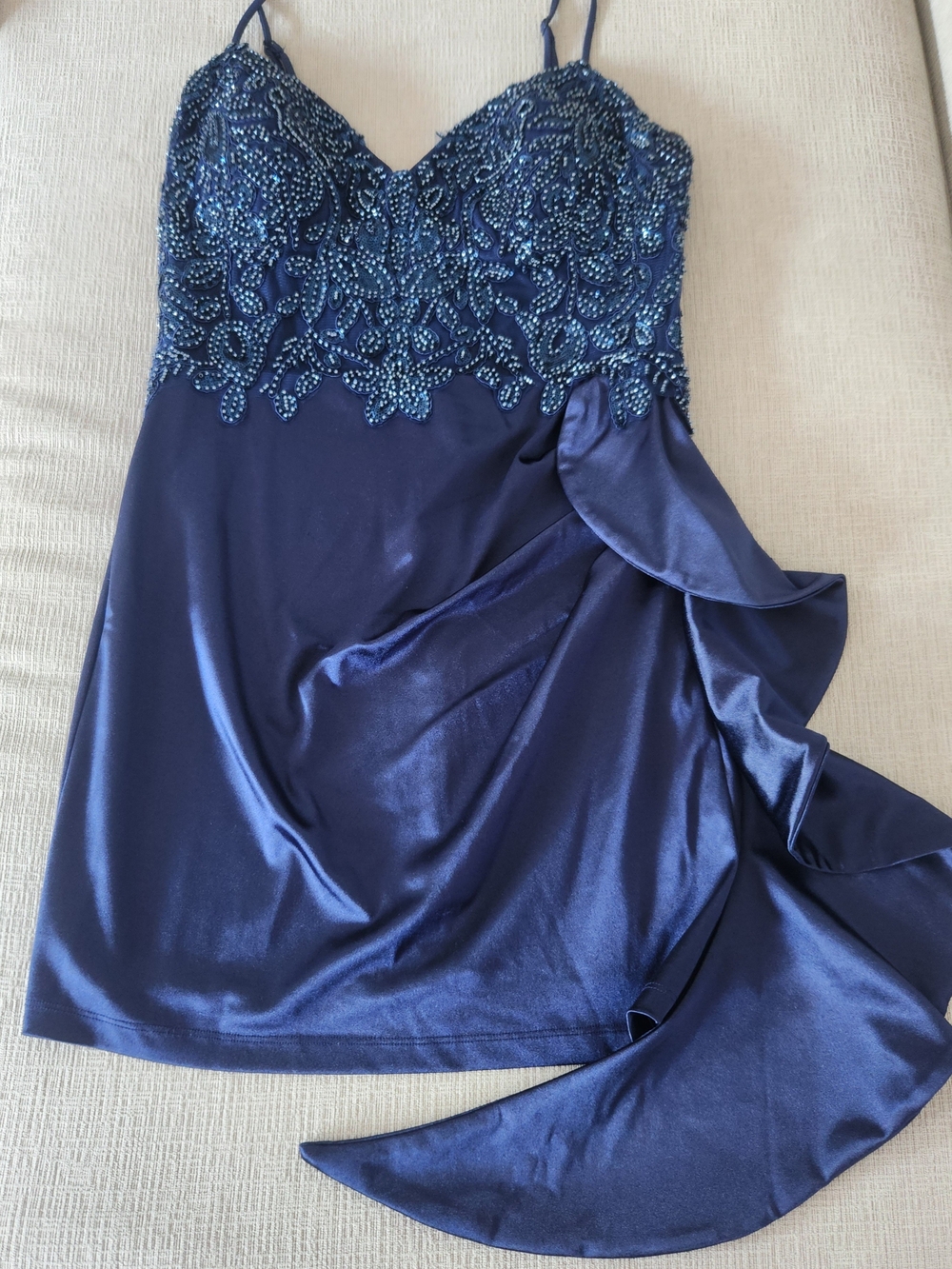 Windsor Navy Beaded Spaghetti Strap Mini Dress